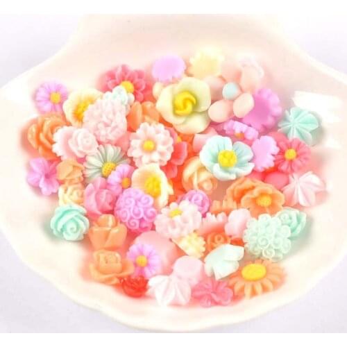 50Pcs/lot Mixed Color Flower Resin Cabochons Flatback Embellishments DIY Crafts And Scrapbooking Headwear Accessories c1977
