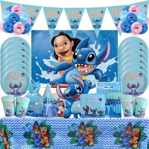 Disney Lilo & Stitch Kids Birthday Party Decorations Blue Theme Disposable Tableware Balloon Paper Plate Baby Shower Supplies