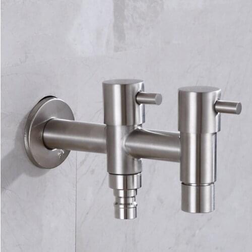 Double Holder Dual Hole Garden Faucet Brief bib-cock Faucet Washing Machine Tap 304 stainless Bibcock Toilet Tap Garden Faucet