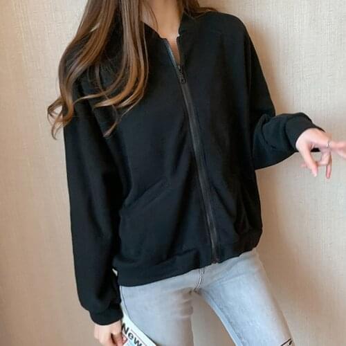 Elegant Fashion Women Solid Color Cotton Zip-Up Hoodies 2020 Winter Stand Collar Women Outwear Korean Loose Sweatshirt Tops