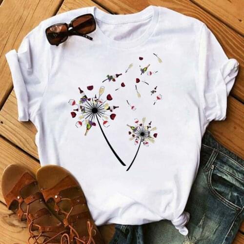 Wine Glass Printed Short T Shirt Women Christmas Pattern O-neck Short Sleeve T-shirt Ropa De Mujer Casual Female Clothes Camiset