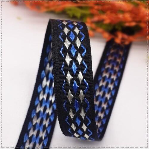 Hot sale (1 meter/lot) 12mm Single face Woven Jacquard Printed Rhombus block pattern DIY Clothing backpack accessories Material