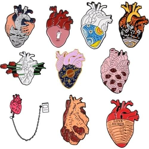 Artistic Organ Heart Lapel Punk Pins Rose Universe Galaxy Gothic Brooches Badges Backpack Pins Jewelry Gifts For Medical Friends