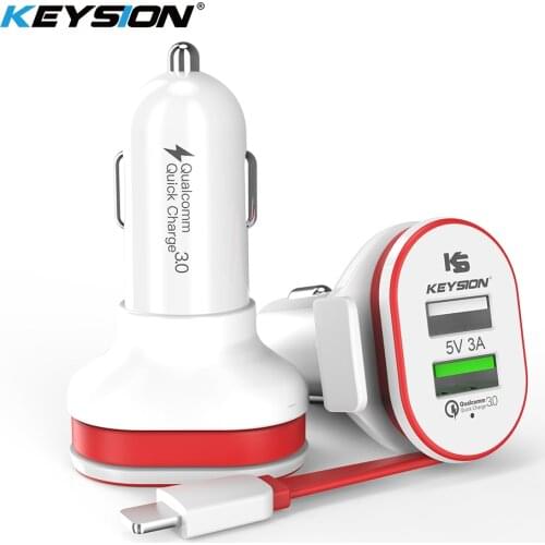 KEYSION 2 Port 33W Quick Charge 3.0 Car Charger QC 3.0+5V/3A USB Fast Charger Mobile Phone Travel Adapter car-charge With Cable