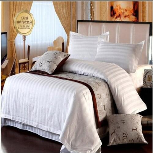 White Hotel Home Textile Stripe Bedding Set Queen King 4pcs Solid color Quilt/Duvet Cover Bed Sheet Pillowcases Set 100%Cotton