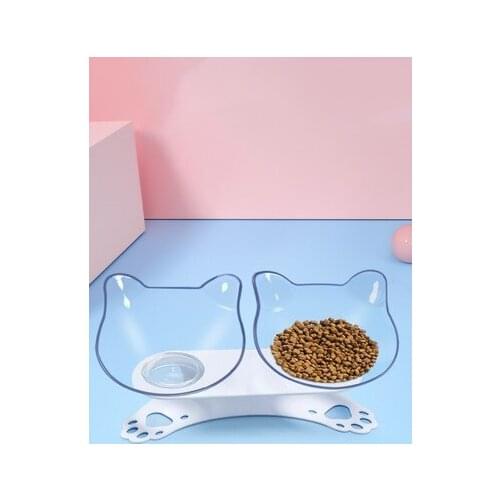 Cute Transparent Pet Bowl Anti-tipped Rice Bowl to Protect Pet Cervical Spine and Suitable for Small Pets Eat and Drink