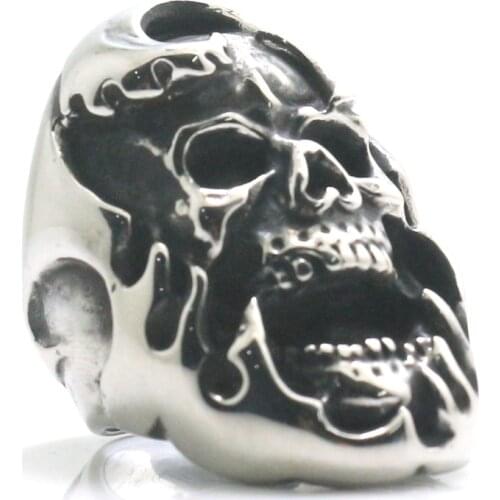 Mans Boys 316L Stainless Steel Cool Punk Gothic Big Flaming Biker Skull Ring