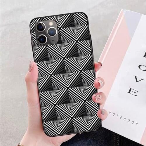 For iPhone Escheresque Black and White Tessellation Soft TPU Border Apple iPhone Case