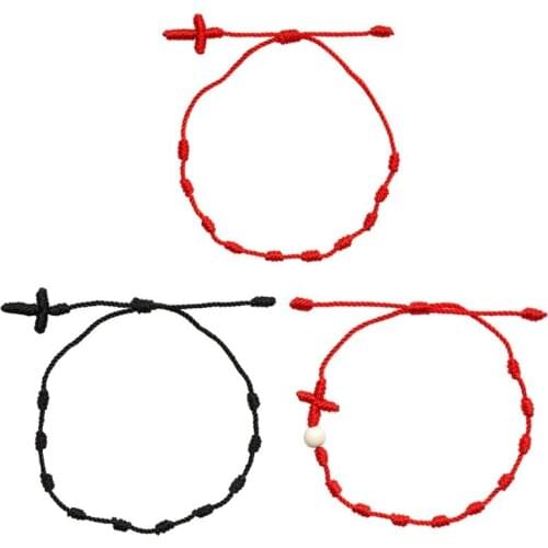 2Pcs Handmade Cross 7 Knots Red String Bracelet Good Luck Amulet for Success and Prosperity Friendship Bracelets Kit Y1UA