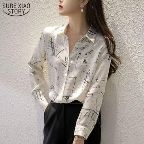 2021 New Chiffon Blouse Printed Womens Shirt Long Sleeve Loose Bottoming Shirt Vintage Womans Blouses Autumn Shirt 10315