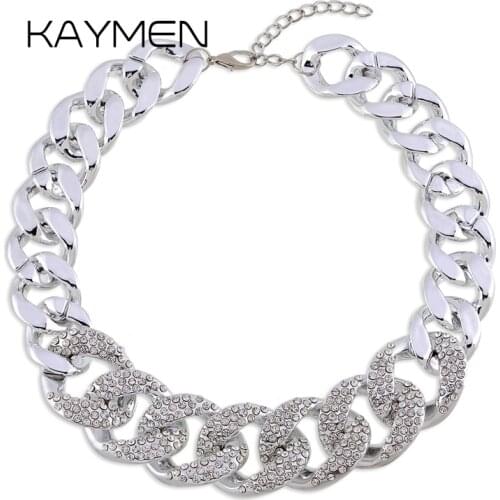 New Arrival Silver Plated Big Acrylic CCB Chain Inlaid Full AAA Rhinestones Charm Necklace For Women Chain Choker Necklace