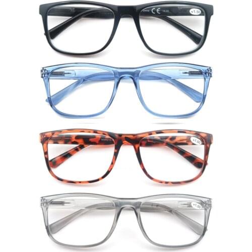 Reading Glasses Oversize Large Square Men Readers 4 Pack,Comfort Lightweight Eyeglasses Flexible Spring Hinge
