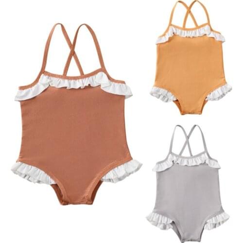 Toddler Baby Girls Cross Sling Swimsuit Ruffled Bikini Swimwear Toddler Girls Beach Swimsuit Summer Clothes 1-6Y