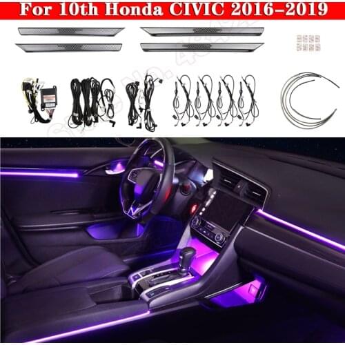 Ambient Light For 10th Honda CIVIC 2016-2019 Button And APP Control Decorative LED 64 colors Atmosphere Lamp illuminated Strip