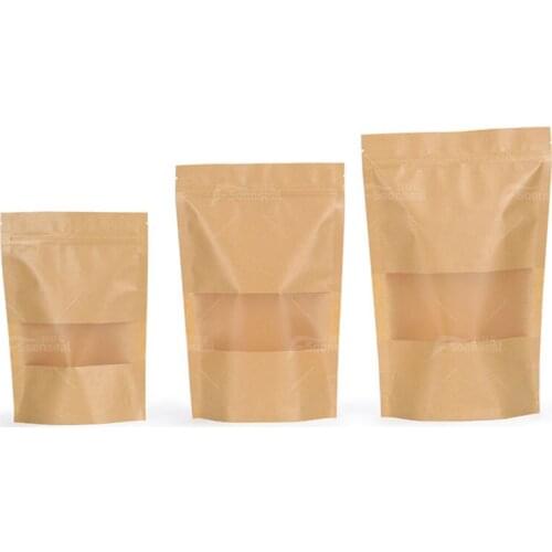 Custom Printed Food Storage Stand Up Zipper Kraft Paper Bag With Frosted Window