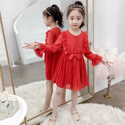 Girls Dress 2021 Autumn Kids Dresses For Girls Clothing Long Sleeve Chiffon Polka Dot Dress Children Clothes 4 6 8 10 12 Years