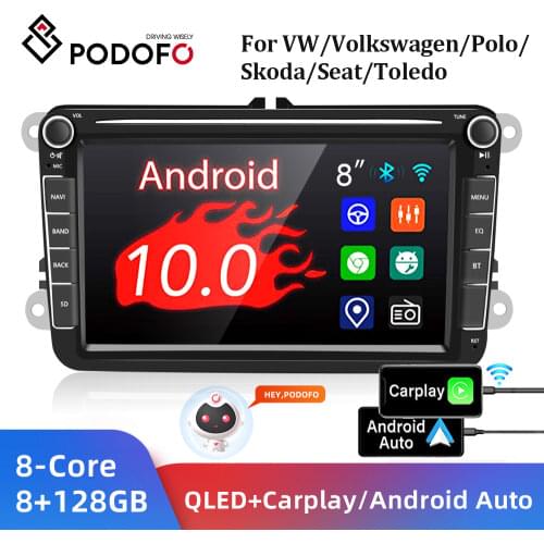 Podofo 2 Din Android Car Radio GPS 2 DIN Autoradio Car Multimedia player for VW Volkswagen Polo Skoda Seat Toledo Car Stereo