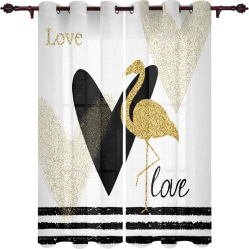 Flamingo Stripes Golden Valance Window Curtains For Living Room Bedroom Kitchen Home Korean Youth Room Window Curtains