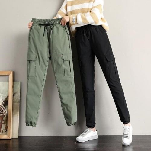 Down Cotton Pants Women 2021 Autumn Winter New High Waist Thick Casual Straight Pants Warm Trousers Large Size Sweatpants Y143
