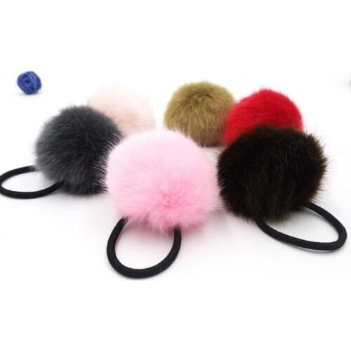 Pompon Ball Pompom Elastic Hair Bands Bobble Faux Fur Fluffy for Lady Girl Ponytail Holder hair rope ties Scrunchies Accessories