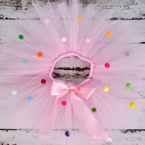 Pink Baby Girls Pom Pom Tutu skirt Baby Birthday Party Costume Kids sprinkle Skirt Infant Toddler Tulle Skirt Newborn-5T 6T