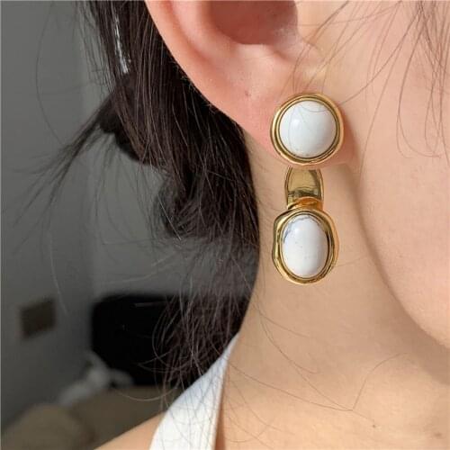 Gemstone earrings European and American fashion texture color contrast metal earrings