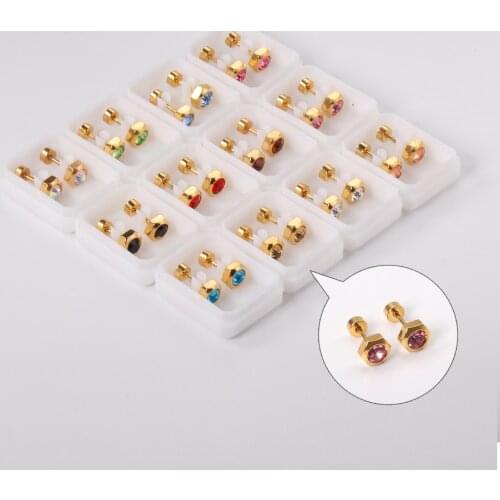 12 Pairs Geometry Earrings 316L Stainless Steel Anti-allergy Cubic Zirconia Party Women Jewelry Accessories Wedding Gift