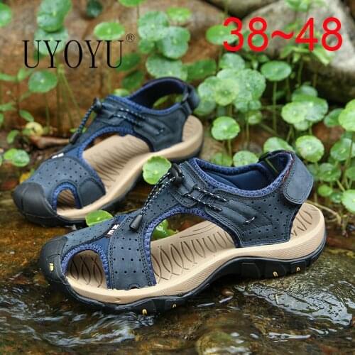 Genuine Leather Summer Casual Shoes Men Sandals Soft Beach Slippers Swimming Foam Runners Comfort Flip-Flops Waterproof 2021 New