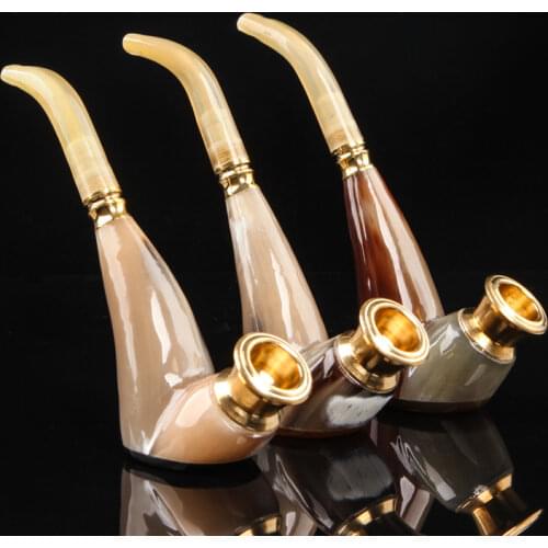 The Real Ox horn tobacco pipe smoking Pipe Cigarette Holder Filters Smoking Accessories Smoke A Pipe For Smoking p2131