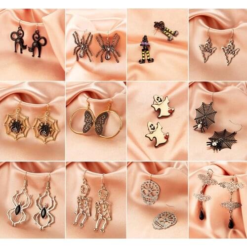 Gothic Halloween Retro Unique Animal Dangle Earring Ghost Spider Skull Punk Womens Eardrop Terror Amusing Party Jewelry 2021