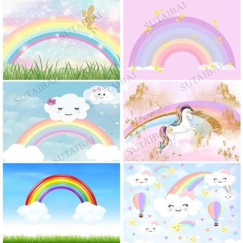 Photocall Backdrop Birthday Party Decor Baby Shower Vinyl Backgrounds Rainbow Unicorn Photography for Photo Studio Props