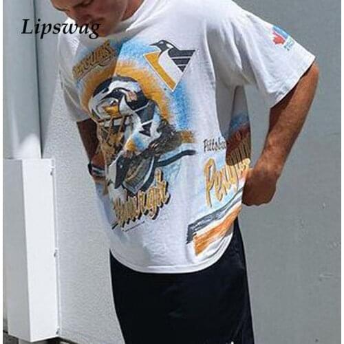 Penguin Letter Print Vintage Tee Shirts Men 2021 Summer Casual Short Sleeve T Shirt Fashion Mens O-Neck Tops Pullover Streetwear
