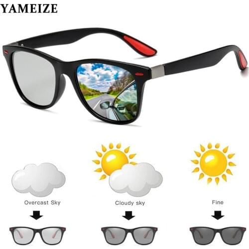 YAMEIZE Photochromic Polarized Sunglasses Men Discoloration Eyewear Square Vintage Glasses Anti Glare Driving Goggles Gafas