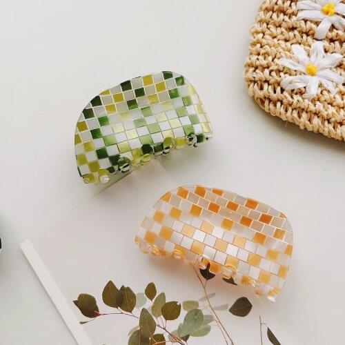 Hot Ins Checkered Hair Claw Clip Acrylic Acetate Black White Colorful Mosaic Grid Plaid Hair Clips Clamp Grab Women Accessories