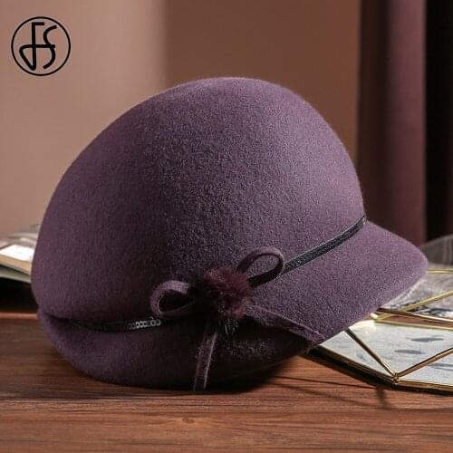 FS Korean Style Dome Top Wool Felt Fedora Hats For Women Autumn Winter Warm Church Cloche Derby Hat Fedoras Bowler Cap With Belt