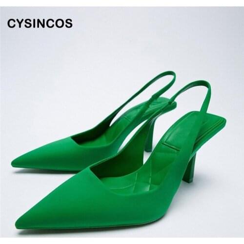 2021 Summer New Womens Sandals Closed Toe Green Single Shoes With Thin Heel Mid-heeled Fashion Hollow Pointed Toe Women Shoes