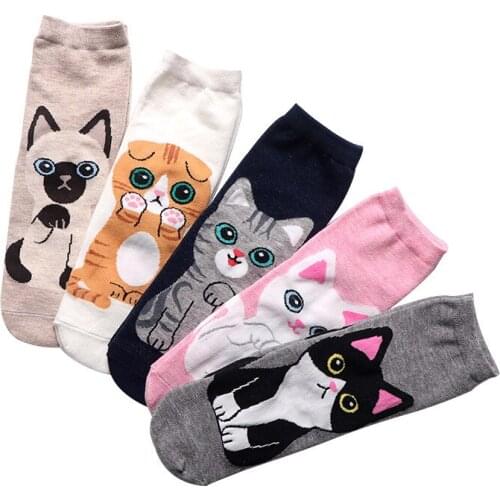 5Pair/Lot Korean cute cartoon cat woman socks Fashion autumn and winter girl cotton socks Christmas gifts Global Drop shipping