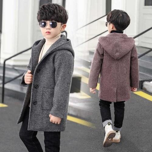 3-12TBoys Woolen Coat For Winter Plus Cotton Warm Woolen Jackets 2020 New Casual Hooded Solid Coat High Quality