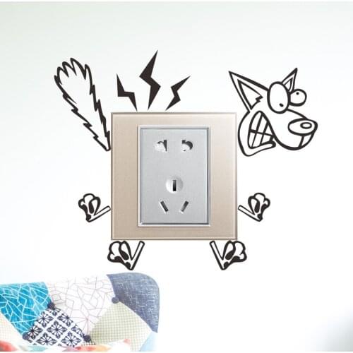 1Pcs Cartoon Electric Shock Dog Switch Wall Sticker Kids Rooms Living Room Art Decals Removable Funny Switch Decoration Stickers