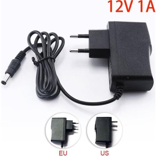 12V 1A 1000mA US EU Plug 5.5mm x 2.1mm 100-240V AC to DC Power Adapter Supply Charger Charging adapter for LED Strip Light CCTV