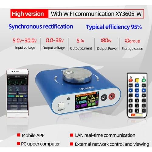 180W XY3605 36V Buck Boost Converter WIFI Digital Control 5.1A DC Adjustable Regulated Power Supply LCD Screen Remote Control