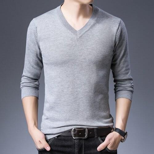 2019 New Autumn Winter Cotton Sweater Men Long Sleeve Pullovers Outwear Man V-Neck Sweaters Tops Loose Solid Knitting Clothing