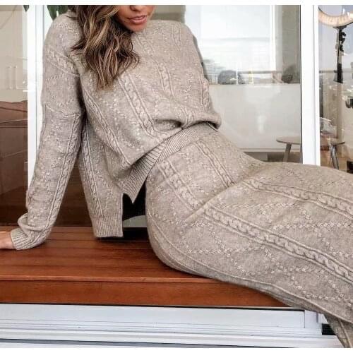 2020 Autumn Women Two Pieces Sets Knitted Women Sweaters With Skirt Sets Women Pullovers Womens Casual Suit