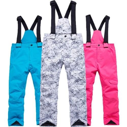 -30 Childrens Snow Bibs Skiing Pants Winter Outdoor Snowboarding Trousers Waterproof Thermal Belt Ski Pant For Girls and Boys