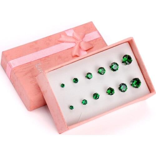 6 Pairs/Box Ladies/Girl Earrings Cubic Zirconia Ear Studs 316L Stainless Steel Anti-allergy Fashion Wedding Jewelry Accessories