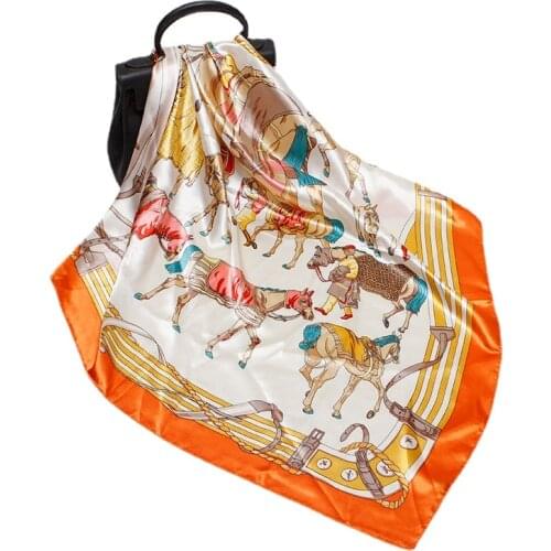 90*90cm Fashion Silk Satin Hair Scarf Women Handkerchief Printed Female Square Head Bandana Small Neck muffler hijab lady girl