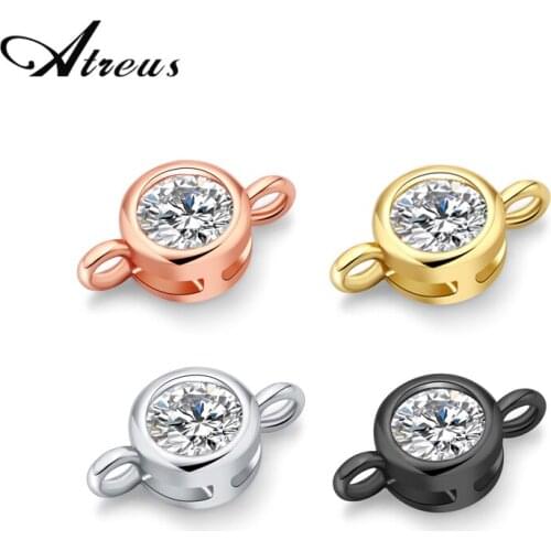 Atreus 5pcs/lot 12mm Shining CZ Crystal Round Connectors Beads Copper Geometric Charms Accessories For DIY Jewelry Making