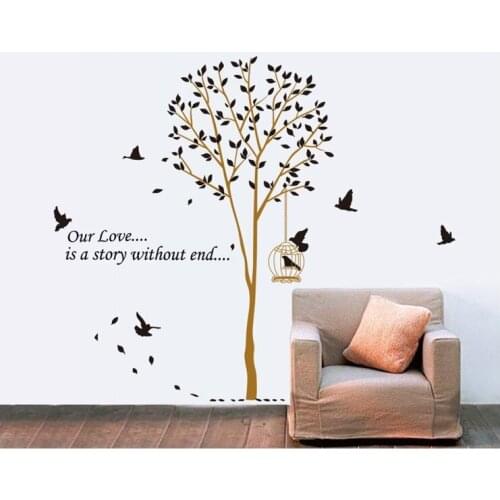 Free Shipping:165*160 cm Large Black Birdcage Birds wall dacalsTree Living Room Bedroom TV Wall Removable Wall Stickers Murals