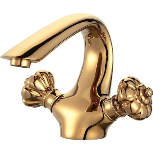 Free ship Gold Finish Two crown Handles Centerset Bathroom Sink Faucet mixer NEW Single hole