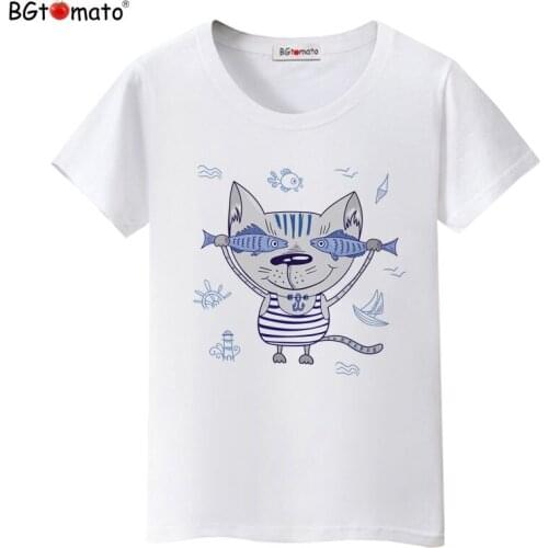 BGtomato Summer Cat Animal Printed Women T shirt women style plus size sleeve womens T-shirt cat and Fish print Top Tees